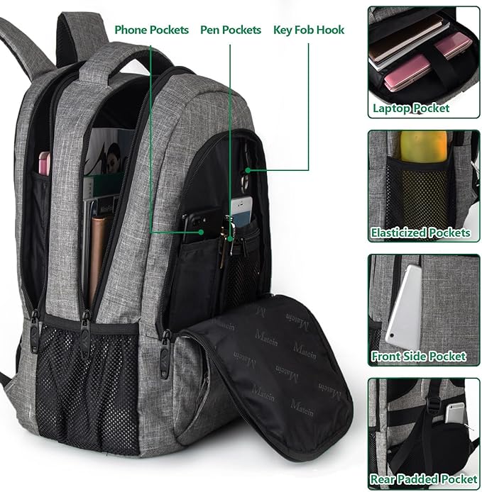 MATEIN Travel Laptop Backpack, Business Anti Theft Slim Sturdy Laptops Backpack Personal Item Bag, Water Resistant College School Computer Bag Gift for Men & Women Fits 15.6 Inch Notebook, Grey
