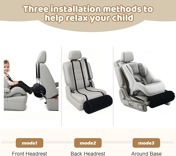 IFOYO Inflatable Car Seat Foot Rest for Kids, Portable Toddler Car Foot Rest with 2 Adjustable Straps, Carseat Accessories Suit for Kids Booster Cars Seat, Machine Washable Cover, Black