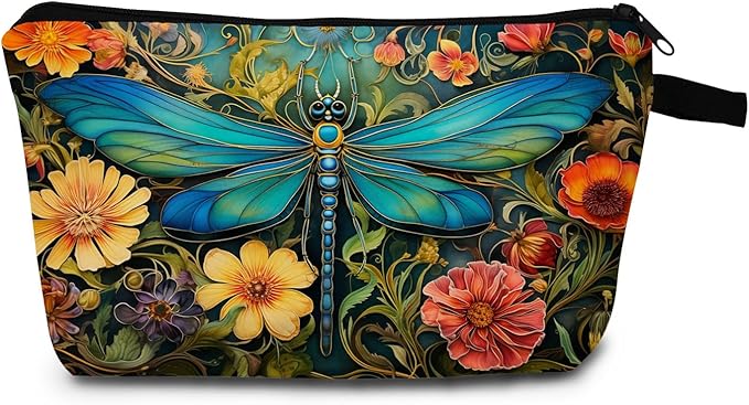 Dragonfly Print Women Makeup Bag Outdoor Portable Cosmetic Bag Toiletry Kit Travel Organizer