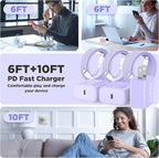 20W USB C Fast Charging for iPhone 17 Air/16/15 Pro Max,3Pack Colorful Mixed Charger Block with Braided Long USB C to C Cables (6/6/10ft) Compatible with iPhone16/15 Pro/15 Plus/iPad Pro