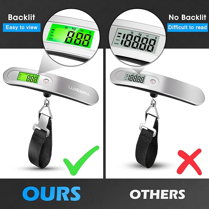 Digital Luggage Scale Vacation Travel Essentials Accessories Gifts for Traveler Portable Suitcase Handheld Weight Scale 110 lbs Hanging Baggage Travel Must Haves