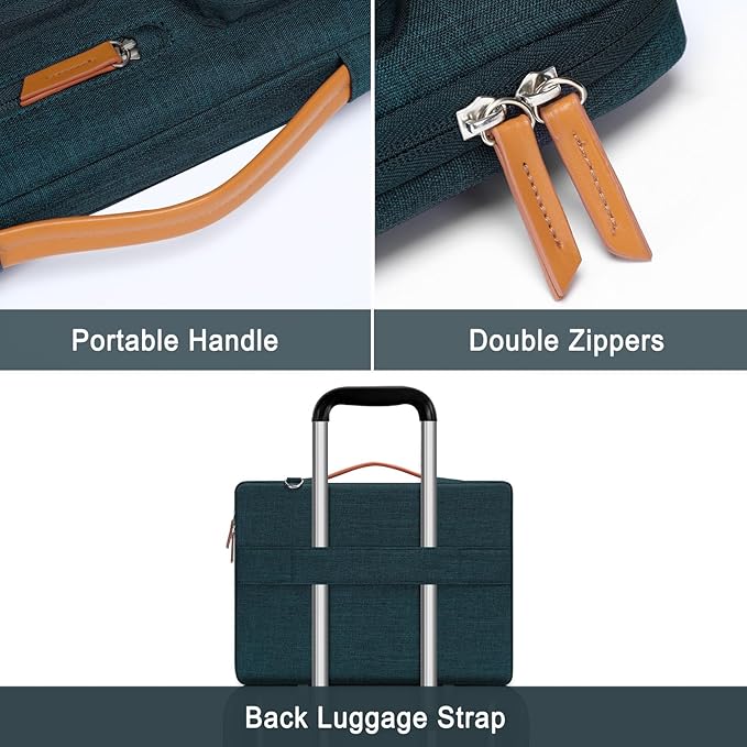 MOSISO 360 Protective Laptop Shoulder Bag,15-15.6 inch Computer Bags Compatible with MacBook Pro 16 inch, HP, Dell, Lenovo, Asus Notebook,Side Open Messenger Bag with 4 Zipper Pockets, Teal Green