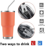 D·S 30oz Orange Tumbler Stainless Steel Insulated Travel Mug with Straw Lid Cleaning Brush (30oz Orange)