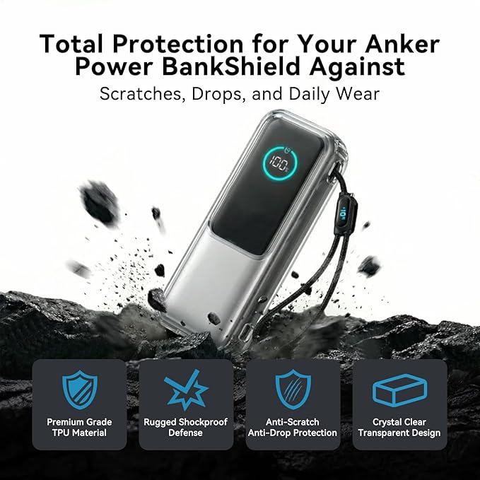 Power Bank Case for Anker Laptop Power Bank 25,000mAh 165W (A1695), Crystal Clear TPU 1.5mm Slim Full-Body Protective Cover, HD Clear Screen Protection(Case Only)