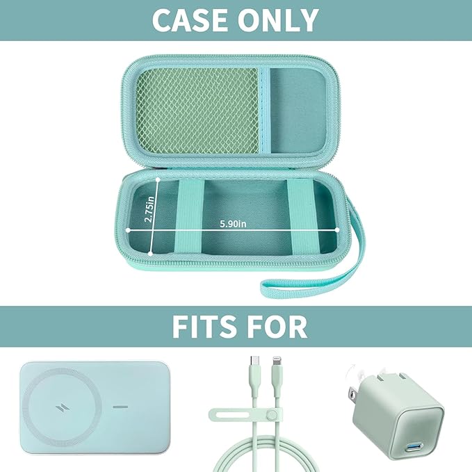 casmilee Case for Anker Magnetic Battery 10,000mAh Foldable Wireless Portable Charger, 633/622/621/321 5,000mAh Power Bank (MagGo) Holder, Storage for Baseus Power Delivery -Case Only (Green, Medium)