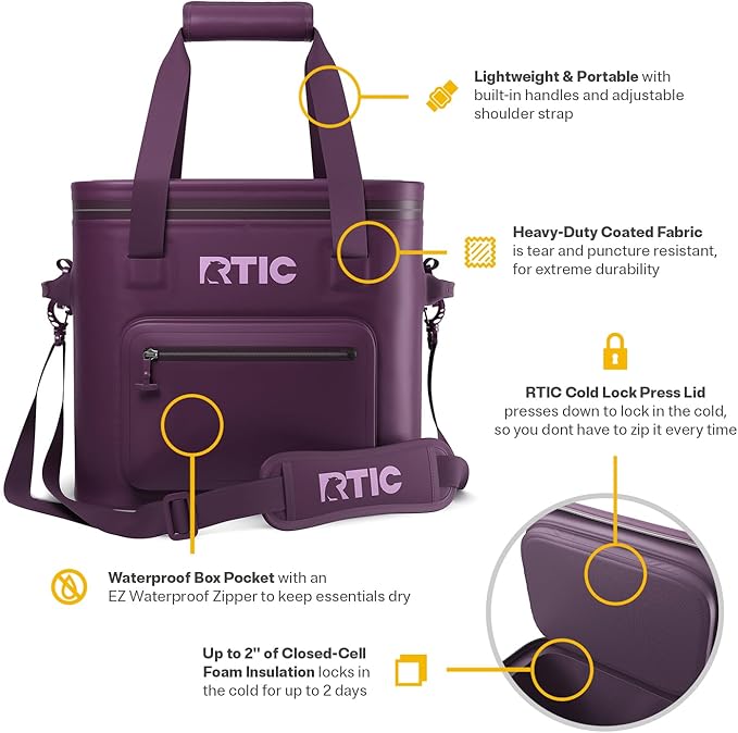 RTIC Ultra-Tough Soft Cooler Pro, Insulated, Waterproof, Leak Proof, Portable Floating Bag for Beverage, Drink, Lunch, Outdoor, Beach, Car, Camping, Picnic, Fishing, Boat