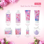 Mothers Day Gifts for Women, 13Pcs Bath & Body Gift Set Basket for Women, Cherry Blossom Bath and Body Gift, spa kit, Self Care Pampering Kit, Diffuser, Home Spa, cosmetic Bag, Birthday, Bridal Shower