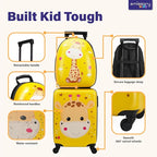 emissary Kids Luggage with Wheels, Hardside Toddler Carry On Suitcase Set, Lightweight Rolling Travel Bag for Boys and Girls, Airline Approved Travel Gifts - Yellow Giraffe