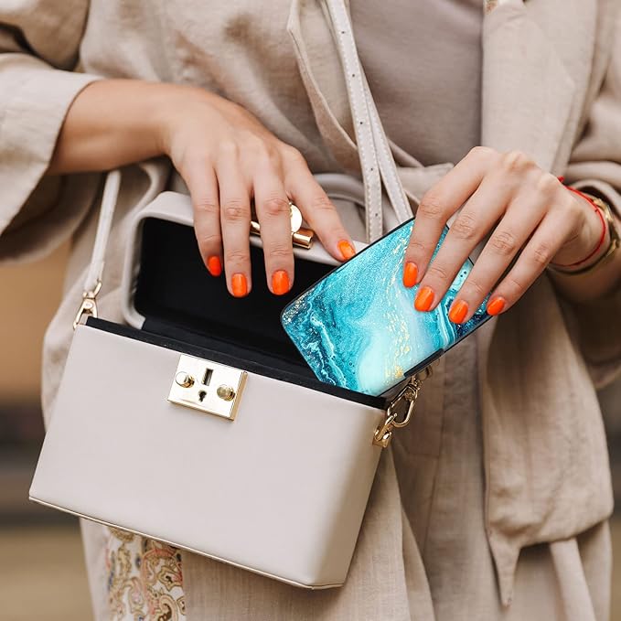 Credit Card Holder, Mini Aluminum Card Wallet RFID Blocking Slim Metal Hard Card Case for Women Men, Blue Ocean Marble