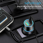 67.5W Car Charger USB C Super Fast Charging, 45W USBC & QC3.0 Port Plug for iPhone 17 Pro Max/Air/16/15/iPad, Samsung S26 Android Cell Phone, Dual 12V Cigarette Lighter Adapter + 6.6 ft Type C Cable