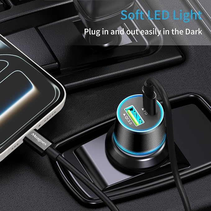 67.5W Car Charger USB C Super Fast Charging, 45W USBC & QC3.0 Port Plug for iPhone 17 Pro Max/Air/16/15/iPad, Samsung S26/S25 Android Cell Phone, Dual 12V Cigarette Lighter Adapter+ 10 ft Type C Cable