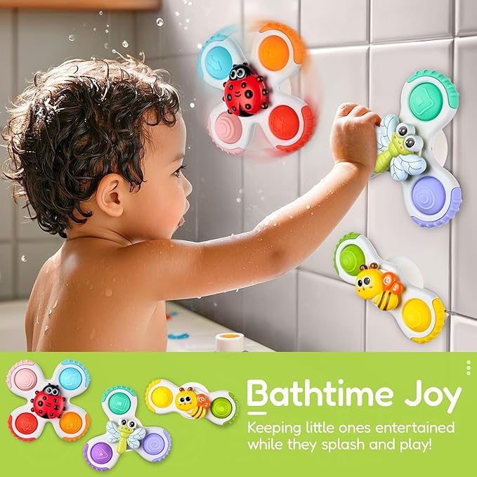 ALASOU 3PCS Pop Suction Cup Spinner Sensory Airplane Travel Toys for 1 Year Old Boy Girl Infant Toddlers|Novelty Spinning Tops 12 18 Months|1 2 Year Old Boy Birthday Gift|Baby Bath Toy Kids Ages 1-3