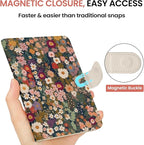 Passport Holder for Travel Essentials, RFID Blocking Leather Cover Wallet with Magnetic Closure, Aesthetic & Cute Passport Book Case for Women and Men - Flower