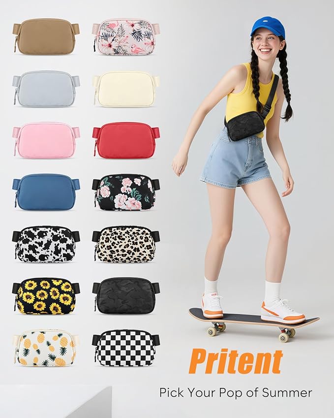 Pritent Fanny Packs for Women Cross Body Bag Waterproof Belt Bag with Adjustable Strap and Zipper Back Pocket Small Crossbody Bags Fashion Waist Packs for Workout Travelling(Camo Black)