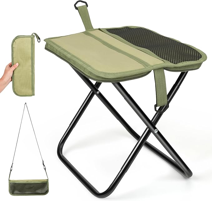 Folding Portable Camping Stool, Lightweight 1.4lbs with Carry Strap, Foldable Backpack Stool for Travel, Hiking, Picnic, Outdoor Events(Green)