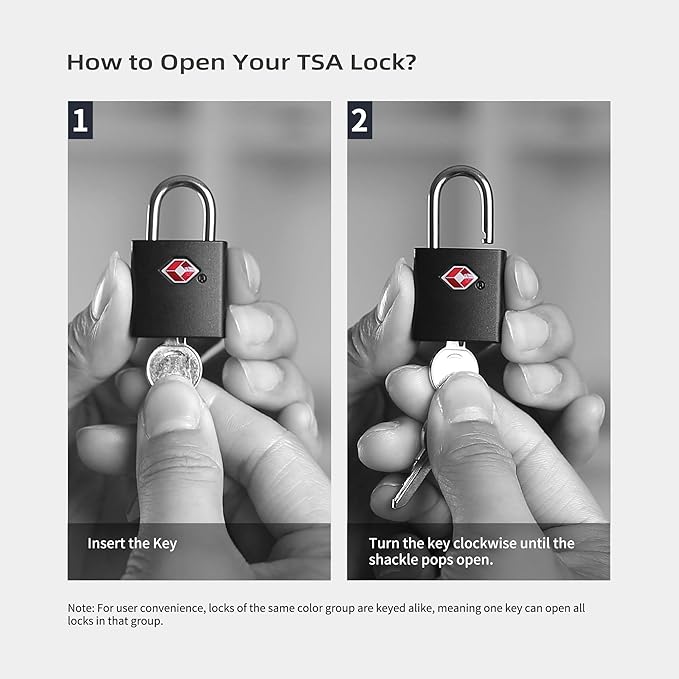 Luggage Locks TSA Approved Travel Essentials, Small Padlock with Key, TSA Locks for Luggage, Suitcase, Same Keyed Padlock for Bag, Backpack, Purse Zipper, Case, Toolbox, Outdoor Use
