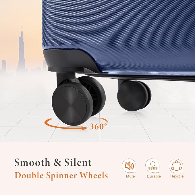 Sweetcrispy Carry on Suitcase Set, Luggage with Spinner Wheels, Hard Shell ABS, TSA Lock, Navy Blue, 3-PCS Set (20/24/28 inch)