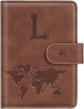 Passport Holder Wallet Cover Personalized Letter A-Z Travel Wallet RFID Blocking Passport Cover Wallet Case for Travel Passport Book Holders for Women and Men, Brown-L