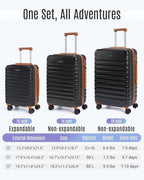 LIGHT FLIGHT Luggage Sets, 3 Piece Durable Suitcase Set with Spinner Wheels, 3 Pcs Hardside Lightweight luggage with TSA Lock, Large Checked Travel Suitcases, 20/24/28 Inch,Black/Brown