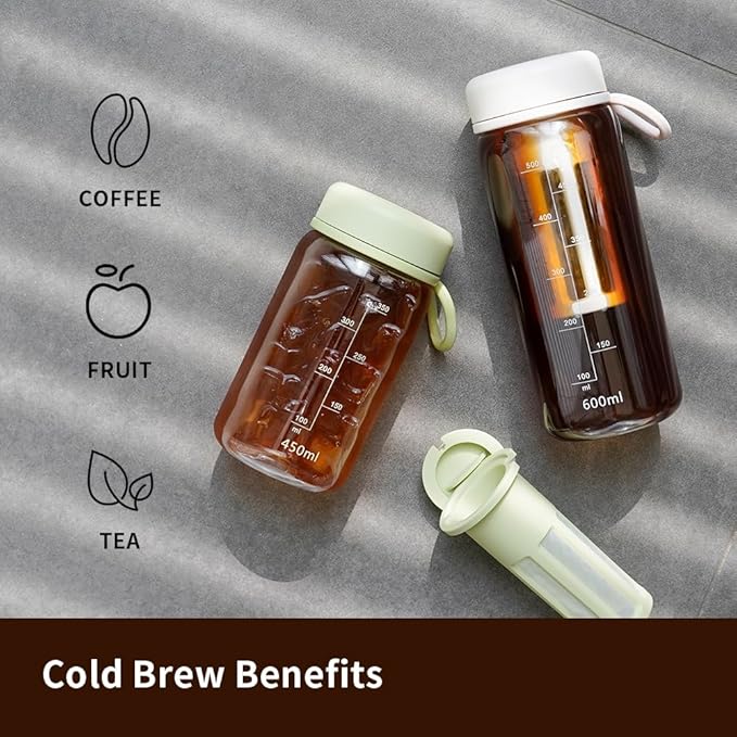 watchget Cold Brew Coffee Maker Travel Tumbler with Soft Silicone Handle Portable Iced Coffee & Tea Infuser with Airtight Lid Cold Brew Travel Cup 20oz/600ml White