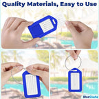BlueCosto - Luggage Tags - Blue, 50 Pack - Suitcase Tags with Name ID Card & Heavy-Duty Metal Wire Loops - Bright Colored PVC Identifiers for Travel Baggage - Backpack Name Labels