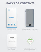 VRURC Portable Charger Built-in Cables and AC Wall Plug, USB C Power Bank 10000mAh, Travel Battery Portable Phone Charger Compact Lightweight External Battery Pack for Smart Phones, Tablets etc-Grey