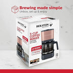 Holstein Housewares 5 Cup Coffee Maker – Compact Drip Coffee Machine with Auto Pause & Serve, Reusable Filter, Glass Carafe, Water Window & Warming Plate. Dark Grey & Rose Gold