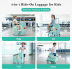 Ride-On Suitcase for Kids Carry On Luggage, Hard Shell Kids Travel Suitcase with 6 Spinner Wheels, TSA Lock, Safety Belt, Foldable Pedal & Cup Holder, Kids Riding Luggage, Green