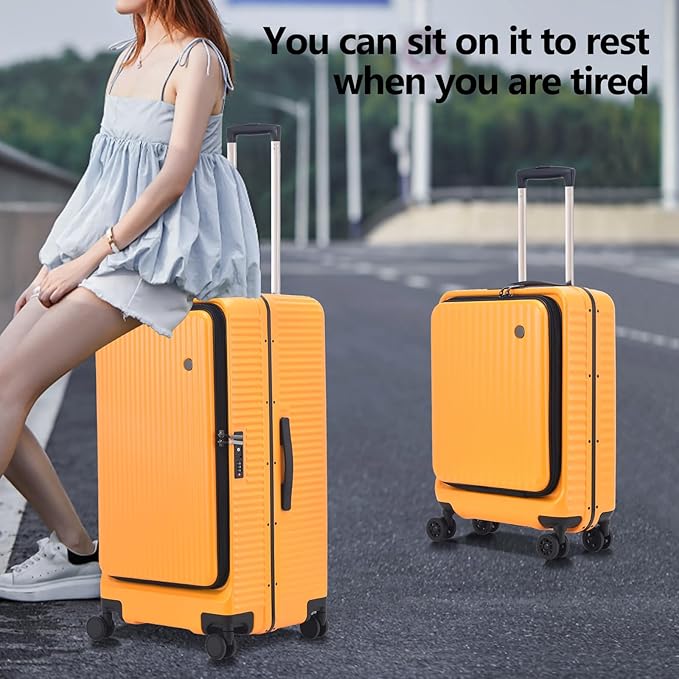 Kaleenie 2 pieces 20/29 Aluminum Frame Carry On and Checked Luggage Set with Side Opening, Lightweight Hardshell ABS+PC Trunk Suitcase with TSA Lock, 360° Universal Wheels & Adjustable Handle, Orange