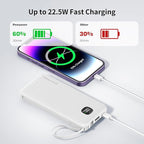 penaover Portable Charger with Built-in Cables&AC Wall Plug,Slim 10000mAh 22.5W Fast Charging Power Bank,5 Output 2 Input USB-C External Battery Pack Compatible with iPhones,Samsung,Android, etc