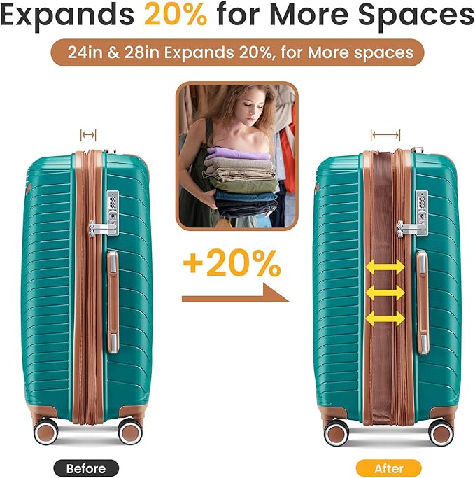 Hard Shell Luggage Sets 4 Piece with 360 Spinner Wheels,Lightweight Suitcase Set with TSA Lock,Travel Luggage Set with Telescoping Handle,Light and Strong,Easy to Clean (Coral+Green)