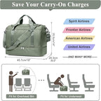 Travel Duffel Bag for Women, Carry-on Overnight Weekender Bags with Wet Pocket, For Spirit Airlines 18x14x8 Personal Item Bag,Small,Olive Green