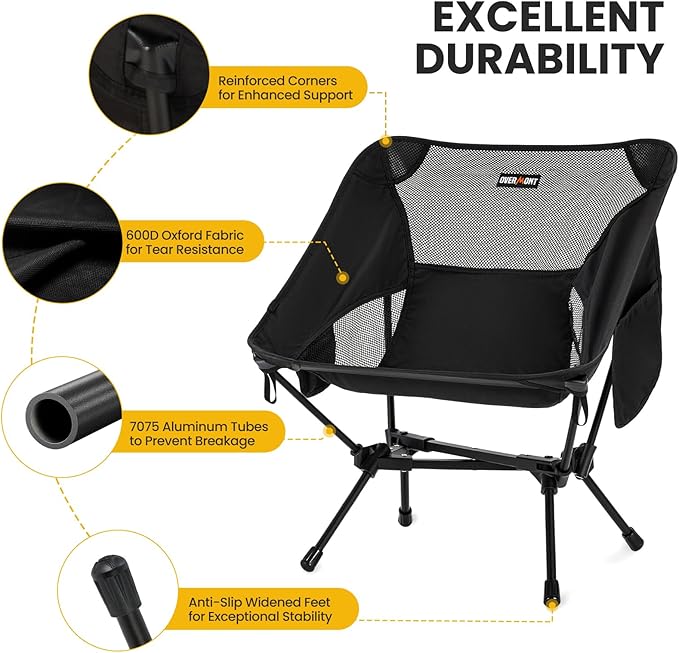 Overmont Ultralight Portable Camping Chair- Lightweight Folding Backpacking Chair, Support up to 330Lbs Compact Beach Chair for Adults with Carry Bag for Backpack Hiking Fishing Outdoor Camp 2pcs