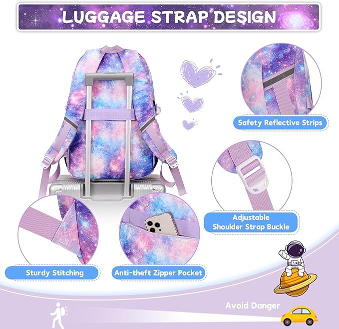 PIG PIG GIRL Backpack for Girls 3pcs Set Kids Backpack with Lunch Box Students Kawaii Book Bag for Elementary Primary Middle School Bags - Ita Backpack - Galaxy