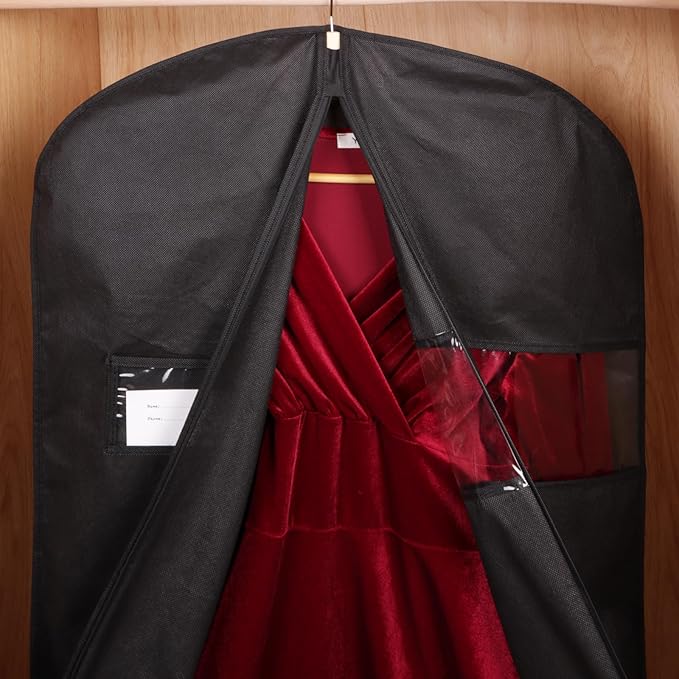 KEEGH 60'' Dress Bags for Gowns Long(Set of 15), Garment Bags for Hanging Clothes, Dress Bags for Closet Storage, Clothes Cover for Hanging Coats Dresses with Clear Window and Label Pocket, Black