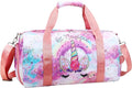 Gym Travel Duffle Bag for Girls - Gymnastics Sports Dance Bag with Shoe Compartment & Wet Pocket Unicorn Kids Travel Bag Teens Weekender Sleepover Carry On Bag