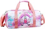Gym Travel Duffle Bag for Girls - Gymnastics Sports Dance Bag with Shoe Compartment & Wet Pocket Unicorn Kids Travel Bag Teens Weekender Sleepover Carry On Bag