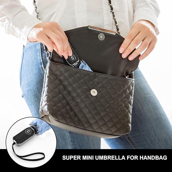 Compact Travel Umbrella for Purse - Flat Handle, Waterproof for Light Rain