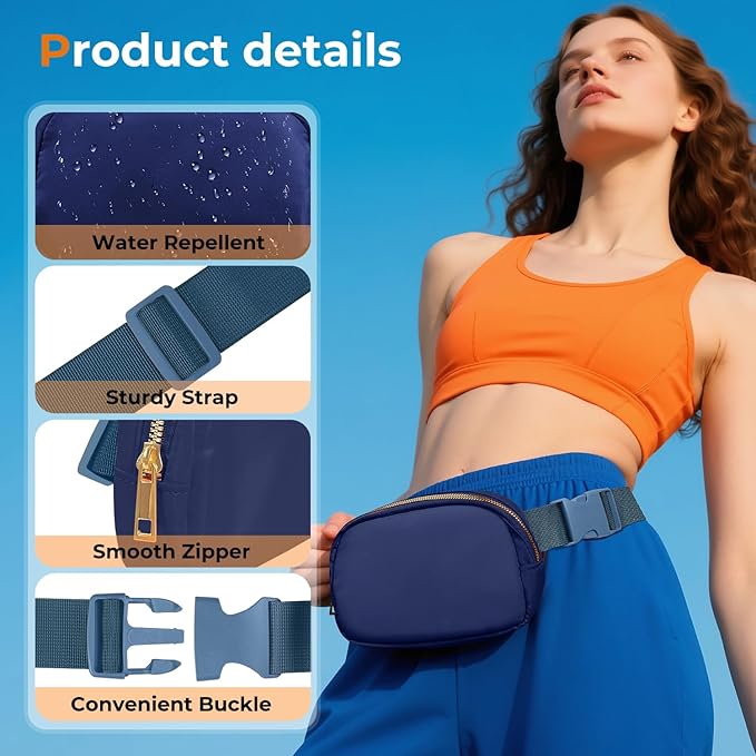 Belt Bag Zipper Fanny Pack Crossbody Bags for Women,Fashion Nylon Waist Packs, Water Repellent Two Way wear with Adjustable Strap Gifts for Teenage Girls Women Men(Royal blue)