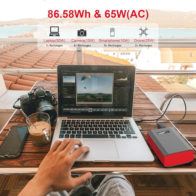 ZeroKor Portable Power Bank with Foldable Solar Panel, 110V 65W AC Outlet Portable Power Station with Solar Panel Charger for Outdoor Smart Devices Camping RV Travel Emergency Power Outage Backup