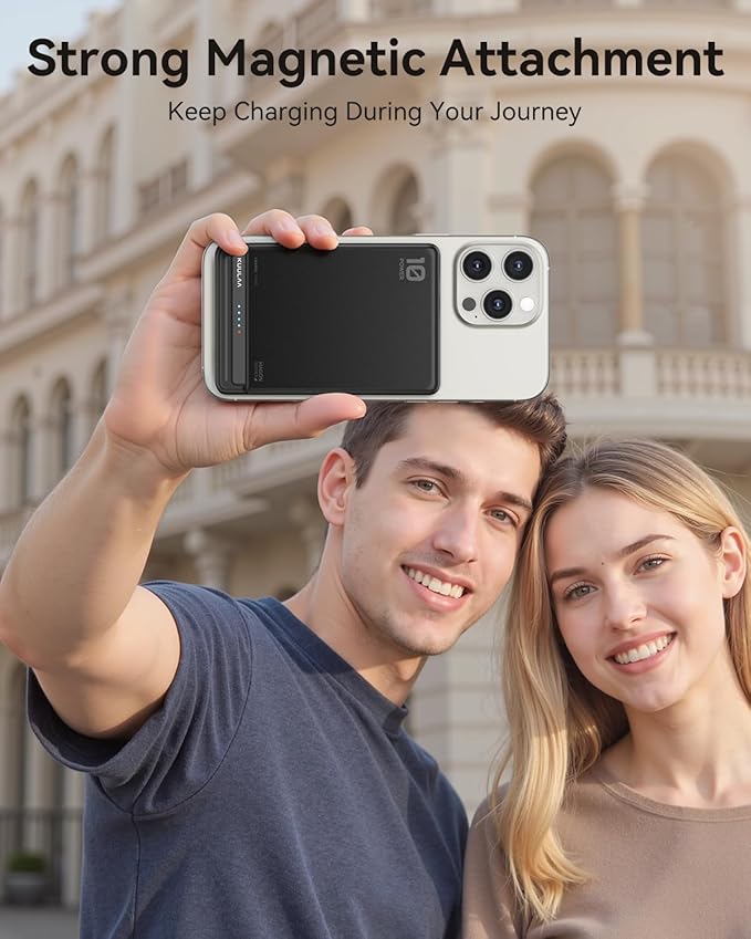 Kuulaa for MagSafe Battery Pack 10000mAh, 20W Ultra Slim Wireless Portable Phone Charger with LED Display, Magnetic Power Bank for iPhone 16/15/14/13/12 (Black)
