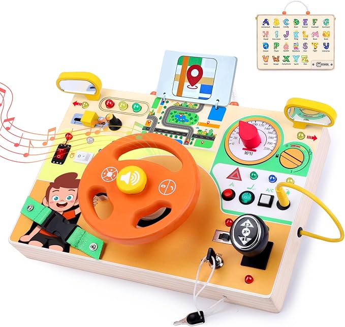 Grarain Busy Board for Toddlers - Montessori Educational Toy for 1-3 Year Old Boys & Girls | Travel-Friendly Sensory Learning Activity | Ideal for Kids with Autism(Busy Board v6)