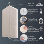 Luxury Cotton Garment Storage Bag, 24x40 Inch, Breathable Washable Reusable, for Hanging Clothes Short Dresses Jackets Suits, Fits 3 Hangers, Zipper Window (1, 24x40x3)