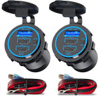 USB C Car Charger Socket 12V USB Outlet 2 Pack,78W RV USB Outlet Dual 30W PD USB-C and 18W QC3.0 Car USB Port with Button Switch Waterproof for Car RV Boat Marine Truck Motorcycle ect