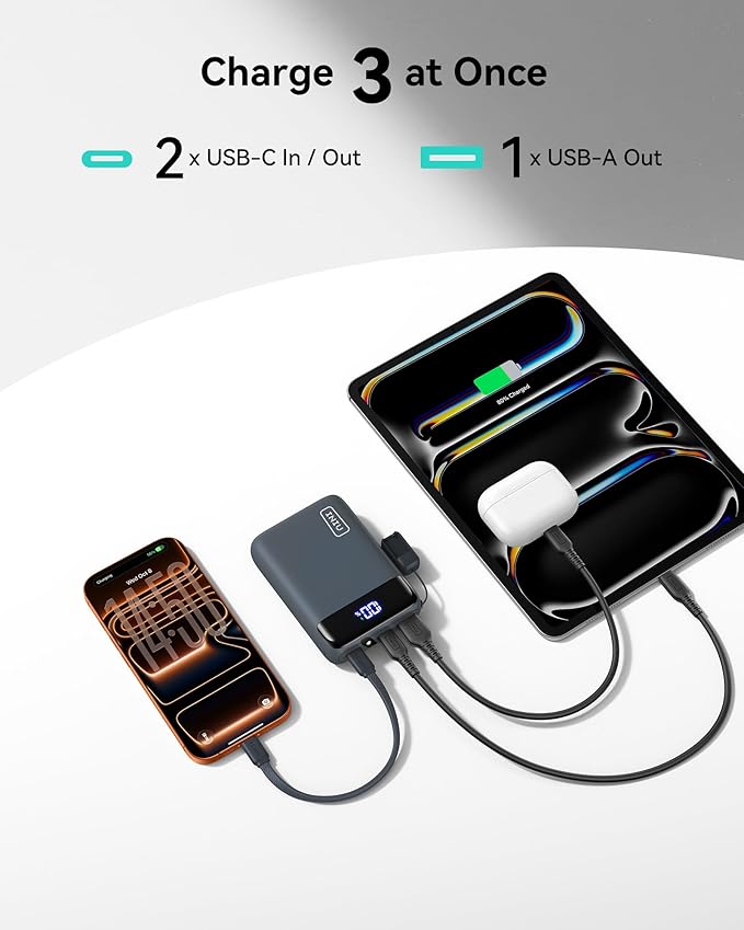 INIU Smallest 20000mAh Power Bank, 22.5W PD Fast Charging Portable Charger with Detachable Cable, Flight-Safe Battery Pack with LED Display for iPad Students Women Men Girls Boys Outdoor, Blue