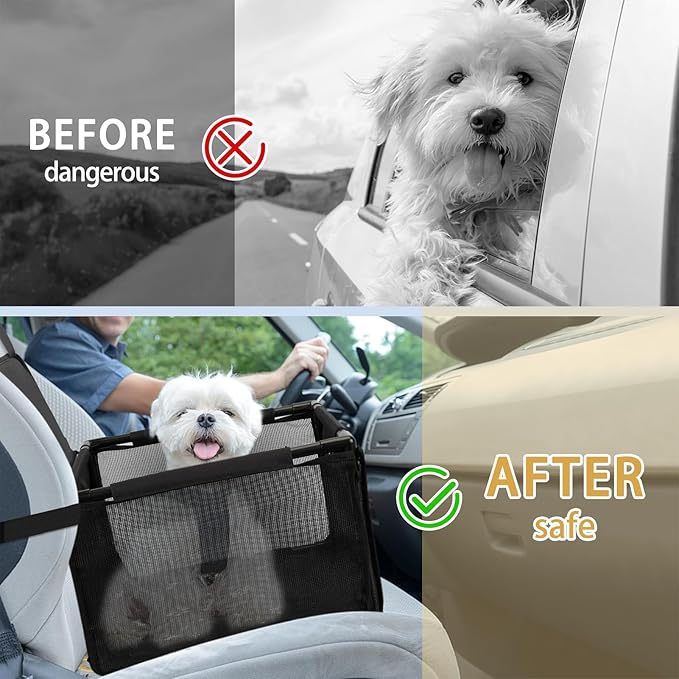 Dog Car Seat Foldable Dog Car Booster Seat Waterproof Breathable Oxford Travel Bag for Small to Medium Dogs, Puppies, and Pets-Pure Black-Upgrade