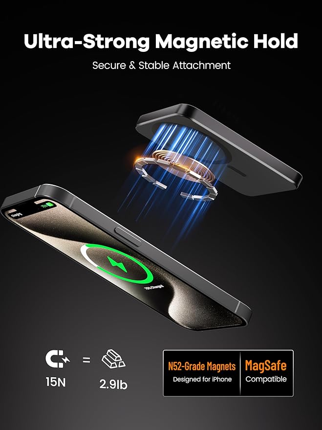 【Titanium Body & Ultra-Slim 0.3-Inch Design】 5000mAh Magnetic Power Bank with Titanium Body, Lightweight & Portable, Easy to Carry for Daily Use, Travel, and Emergencies