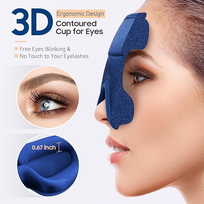 BeHoomi Sleep Mask, Premium Eye Mask for Sleeping, Total Blackout, Superior Soft Comfort, Upgraded 3D Ergonomic Designed Sleeping Mask for Home, Office, Travel, Meditation, Royal Blue