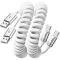 LISEN Coiled USB C Cable, 2 Pack for Android Auto & CarPlay Cable, Short USB A to USB C Cable Compatible with iPhone 17/16/15, Samsung Galaxy S25/S24/S23 A15/A14, Google Pixel 9/8, White 4FT
