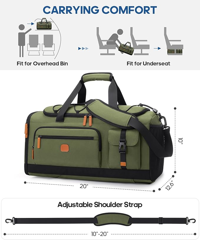 Gym Bag for Men and Women with Shoe & Laptop Compartment, 3-in-1 Sports Travel Duffel Bag Anti-Theft Weekender Carry-on Backpack for Airplane & Workout, Overnight Travel Bag, 35L, Green, Medium